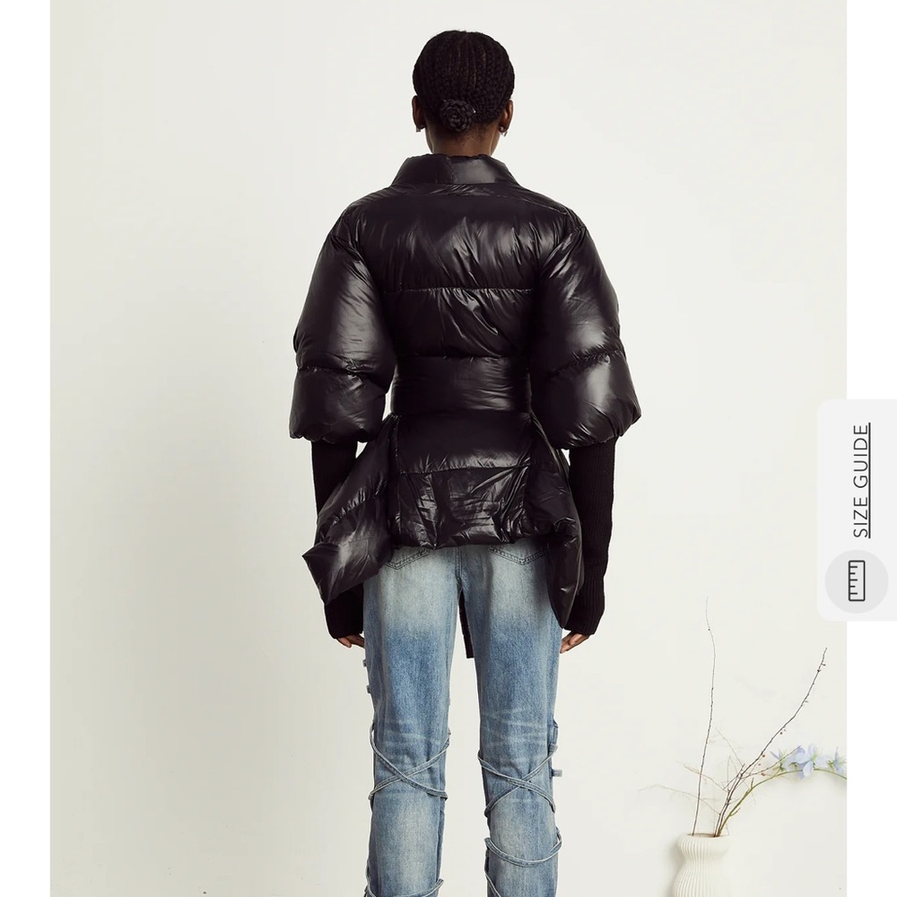 Black Puffer Belted Jacket - Picture 3 of 16